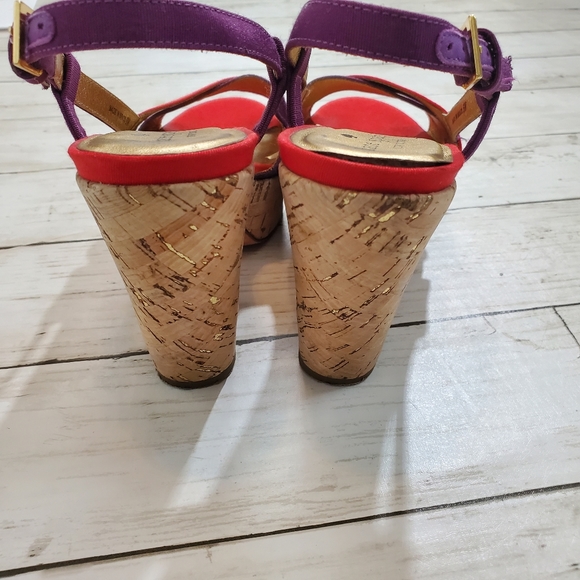 Kate spade Penny cork wedges slingback red purple canvas straps size 6 - Picture 5 of 7
